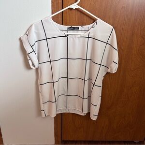 White Blouse with Black Grid Pattern